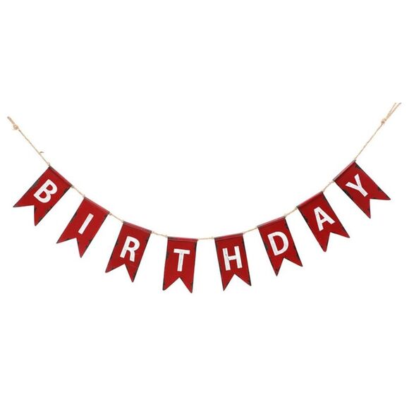 Red and White Painted Metal Birthday Letters Banner 60 Inches - Picture 1 of 4